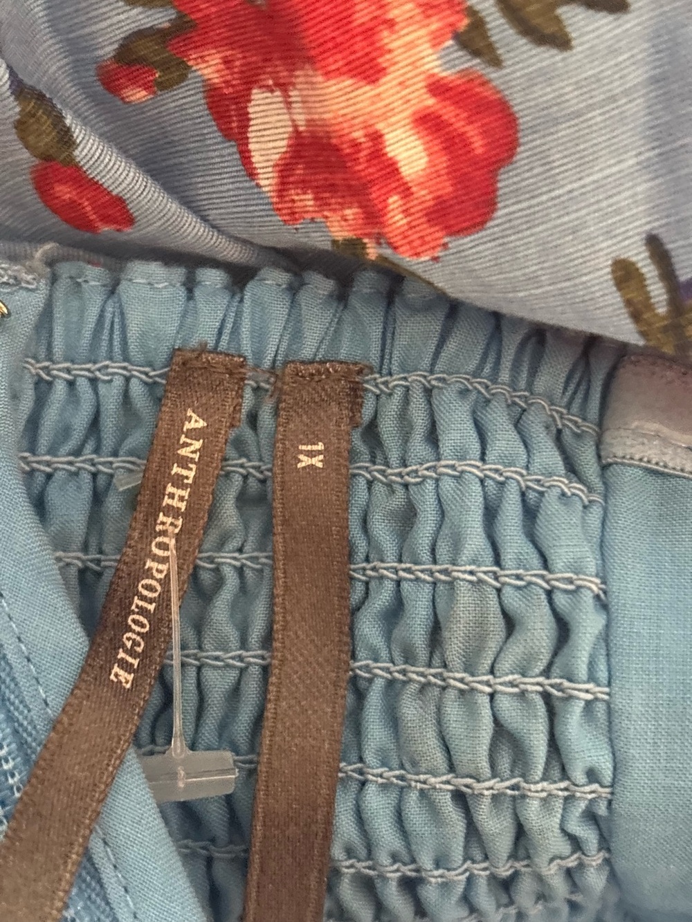 Anthropologie Dusty Blue  and Red Floral Smocked Midi Dress NWOT - Picture 8 of 8